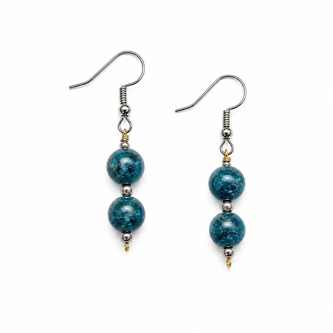 love rocks Blue Apatite Gemstone Earrings for Women | Natural 8mm Round Beads Crystal Earrings | Elegant Blue Stone Jewellery for Daily Wear, Office Wear & Gifting-picture-10
