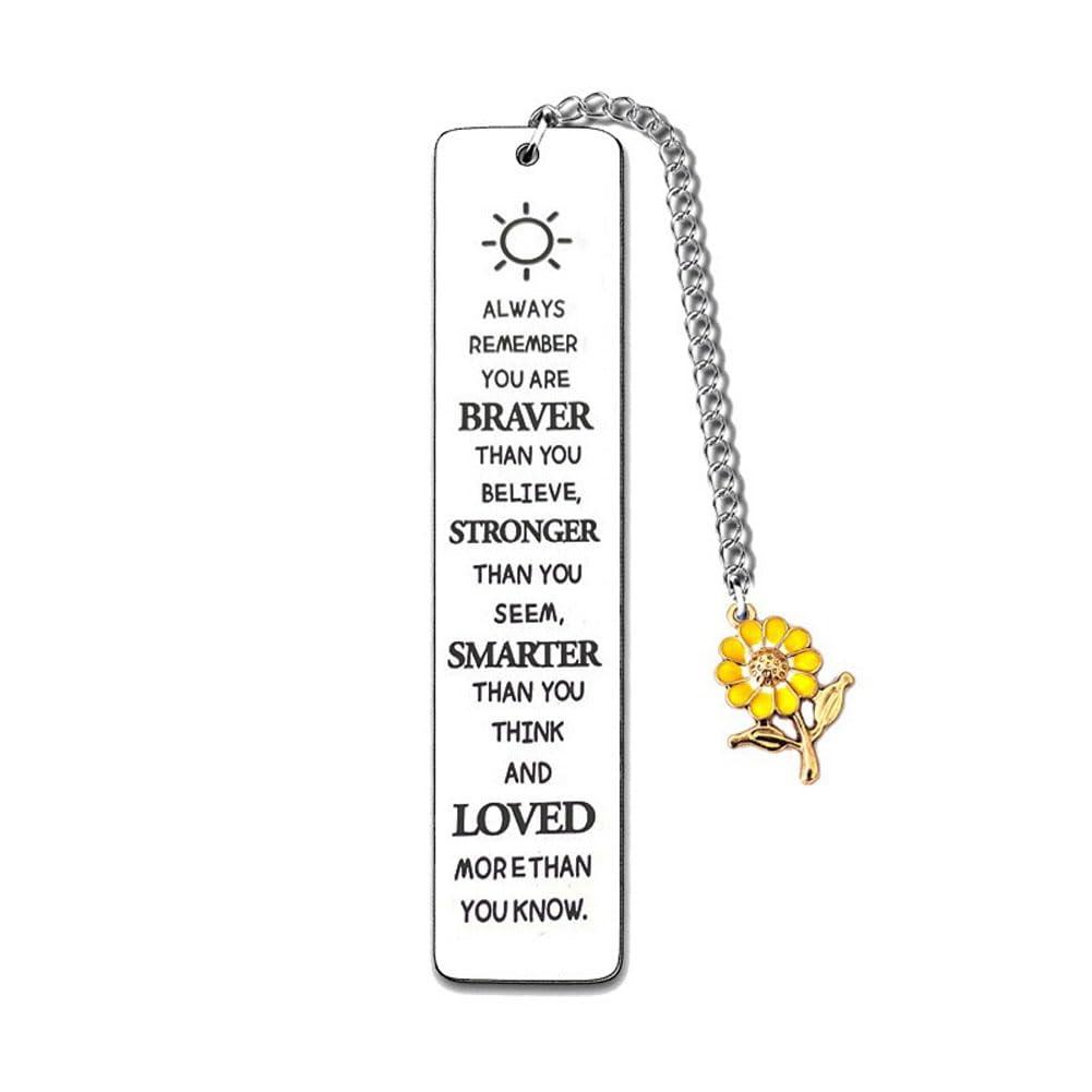Sunflower Pendant Bookmark with Chain, Inspirational Words Book Markers for Reading, Holder, Gifts for Women Men, Teens
