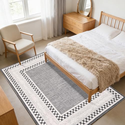Tapete decorativo cuadrillé 5x7 gris lavable antideslizante miniatura 2