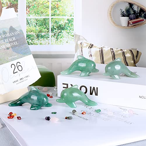 Leadgem 3" Green Aventurine Crystal Dolphin Figurines Jade Dolphins Sea Animal Statue Gemstone Sculpture Collectible Gifts Home Office Garden Decor #TOP4