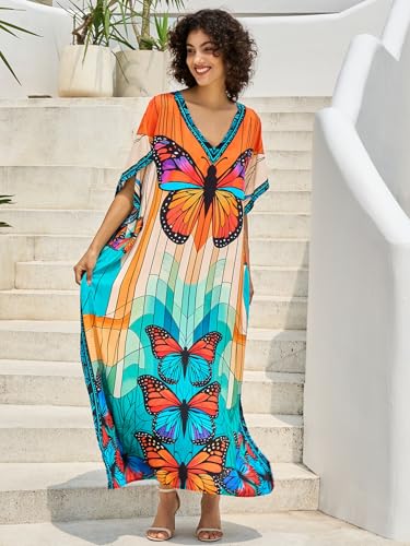 Image of NFVNKJ Women's Plus Size Beach Lounge Kaftan Maxi Dress Swimsuit Coverup for Women