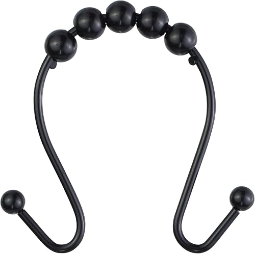 Splash Home Omega - Ganchos decorativos para cortina de ducha, anillos enrollables y metal resistente al óxido, gancho doble para cortinas de baño,