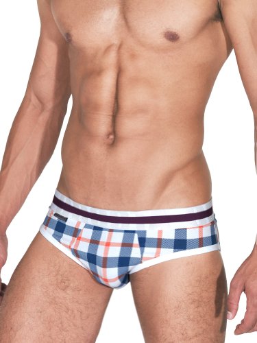 Croota Mens Underwear, Low-Rise Bikini, Brief, Satin Accented Waistband, TB01XL Orange/Blue Croota Mens Underwear, Low-Rise Bikini, Brief, Satin Accented Waistband, TB01XL Orange/Blue
