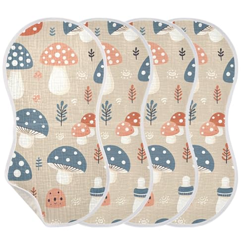 Muslin Burp Cloth for Baby 4PCS Cute Mushrooms with Dots Super Absorbent Burping Cloths, Bibs for Newborn Boys Girls