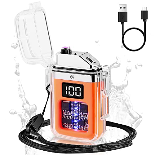 Bistfy Mechero Electrico con LCD Pantalla Encendedor Eléctrico Tipo C USB Recargable, Plasma sin Llama Cortaviento y Impermeable Cool Encendedor para Camping Senderismo Supervivencia Equipo Táctico