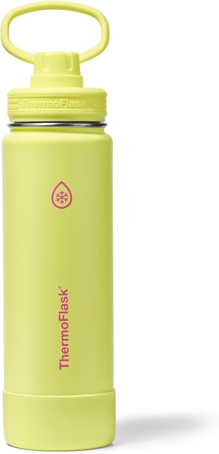 ThermoFlask Botella de agua de acero inoxidable con aislamiento al vacío de doble pared de 24 onzas con tapa de boquilla, color amarillo desagradable