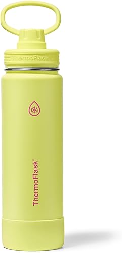 ThermoFlask Botella de agua de acero inoxidable con aislamiento al vacío de doble pared de 24 onzas con tapa de boquilla, color amarillo desagradable