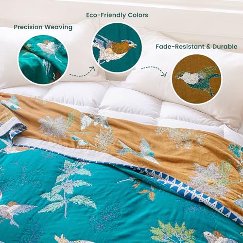 Image of MSGKV Boho Throw Blanket 50 inchx60 inch Aviary Botanical Cotton Throw Blanket
