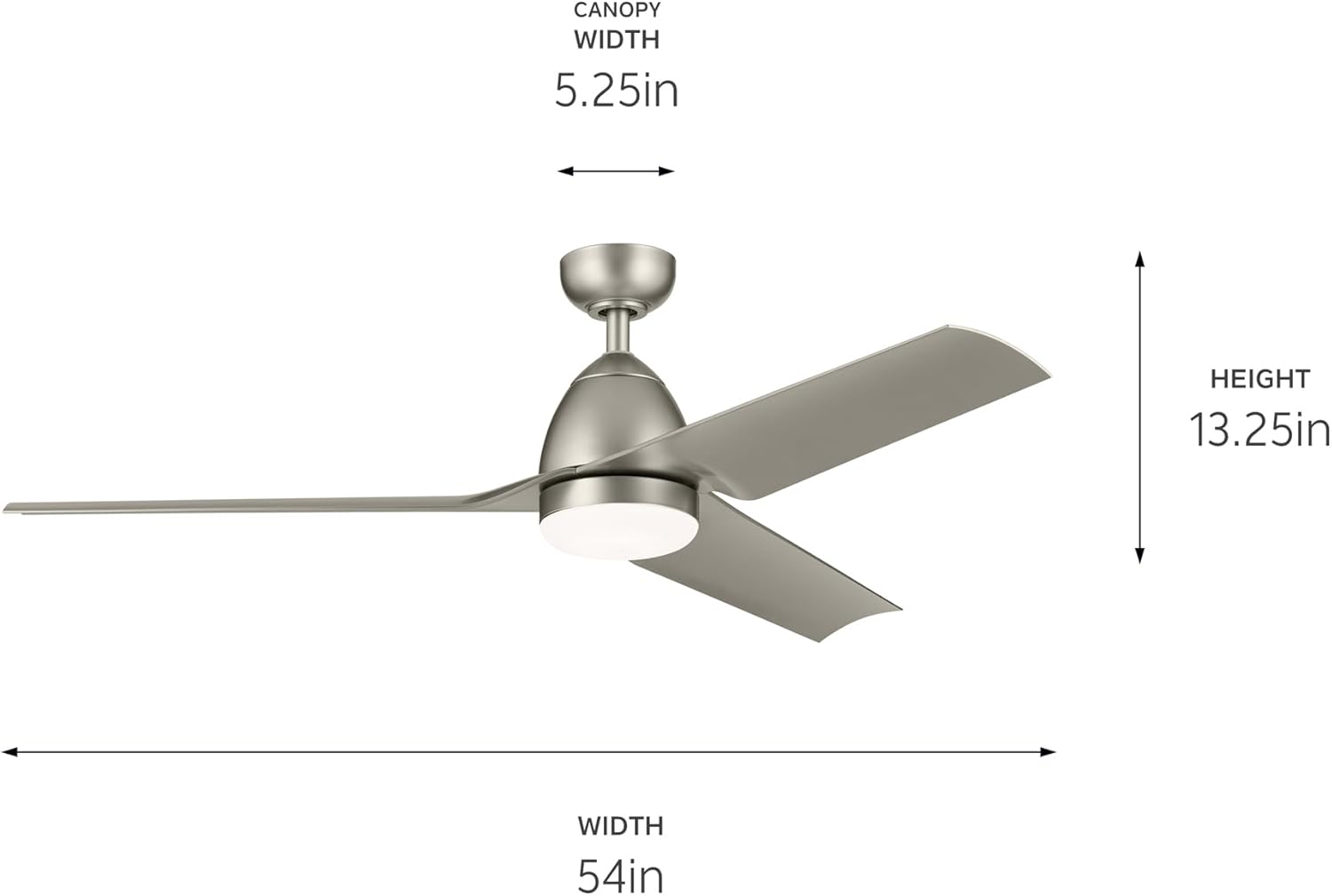 54 Inch Fit Ceiling Fan with CCT Selectable Light Module, 3 Blade Modern Fan, Satin Etched Cased Opal Glass in Brushed Nickel with Silver Blades (54" W x 13.25 H), 310254NI
