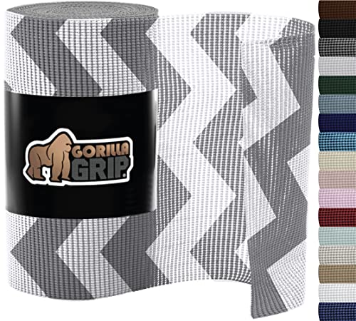Gorilla Grip Drawer Shelf And Cabinet Liner, Thick Strong Grip, Non-Adhesive Liners Protect Kitchen Cabinets And Cupboard, Bathroom Drawers, Easy Install, Breathable Mat, 12" X20', Chevron Gray White #TOP8