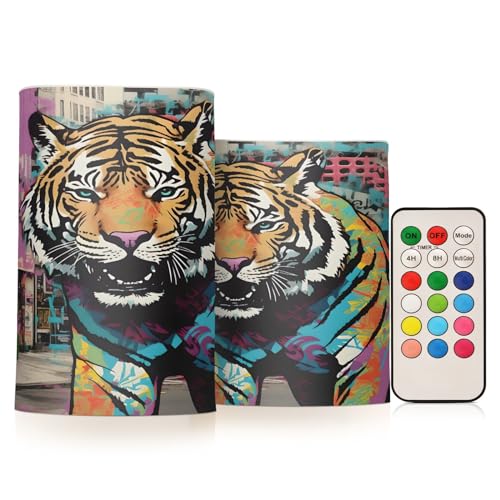 ALAZA Tiger (10) Flickering Flameless Candles Battery Operated with Remote Timer,Tea Light Candles LED Pillar Votive Candles Set of 2 for Outdoor Indoor Decorations