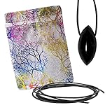 Turmalin schwarz (Schörl) Schutzstein Horus Auge ca 2 x 4,5 cm Schutz Amulett Anhänger formschön geschliffen + Lederband + Täschchen Blume des Lebens. 81784-1