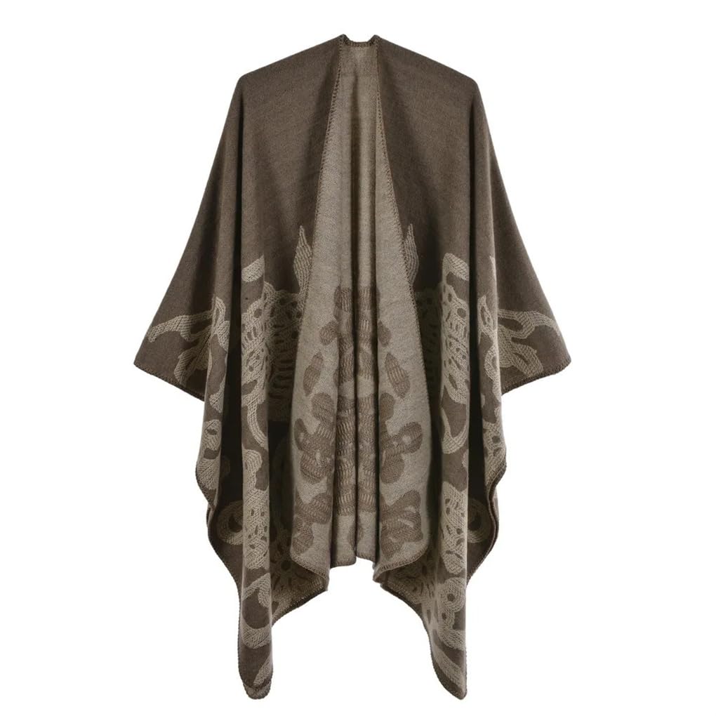 Suéter de punto jacquard para mujer, otoño, invierno, mantón, mantón, abrigado, capa, cárdigan sólido