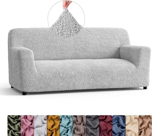 Image of Bellissima Sofa Covers - Premium Luxury Microfibra Plain Stretchable Sofa Cover 3 Seater Fully Covered Slipcover, Imported from Italy (Pearl)