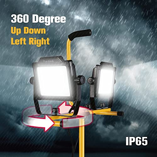 Image of 180W 20000 Lumen Dual-Head LED Work Light with Tripod Stand, 4 Brightness Adjustable, IP 65 Waterproof 10 Ft Power Cord