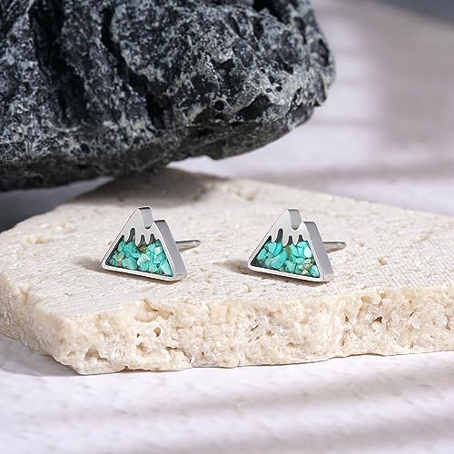 Lauren-Spencer Mountain Stud Earrings for Women - Small Gemstone Chips Filled Range Earrings - Stainless Steel Snow Mountain Studs - Jewelry Gift2
