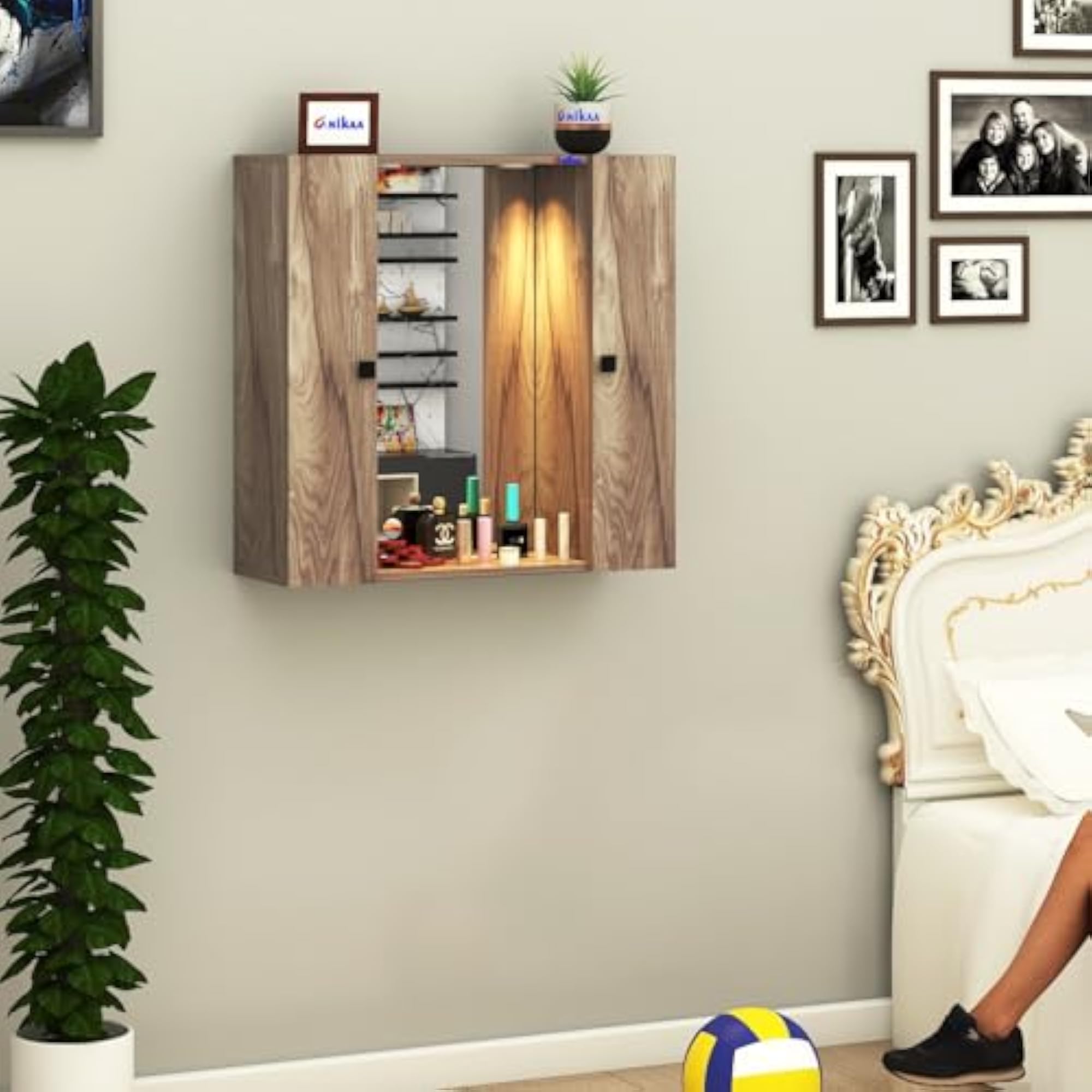Solara Wall Mounted Engineered Wood Dressing Mirror with Cabinet