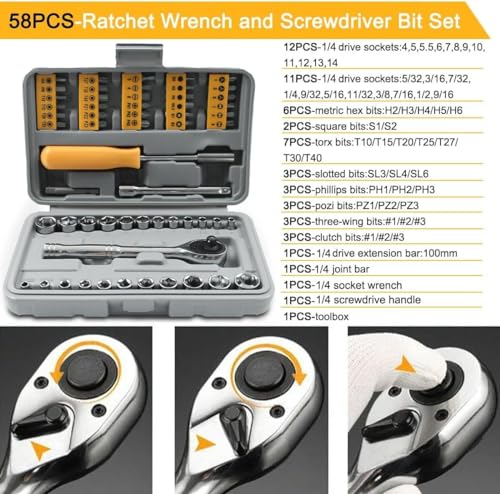 BODHIS Tool Set Tool Kit Tool Box 57pcs Drive Socket Set Ratchet Wrench Set Mechanic Tool Kits for Auto Repair Household Toolbox Tool Kit Set - Image 3