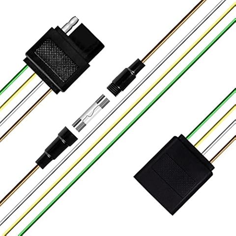 Megulla Trailer Wire Extension, 3.3ft/1m, 4-Way 4-Pin Plug Flat 20 Gauge - Hitch Light Trailer Wiring Harness Extender Cover