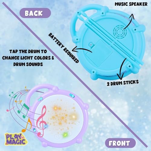 Image of PlayMagic 3D Flash Drum Toy with Flash Light & Musical Sound Instrument|3 X AA Battery Operated (Not Included)|Learning & Educational Baby Toy|Birthday Gift for Kids 3 Years +|Made in India|Frozen