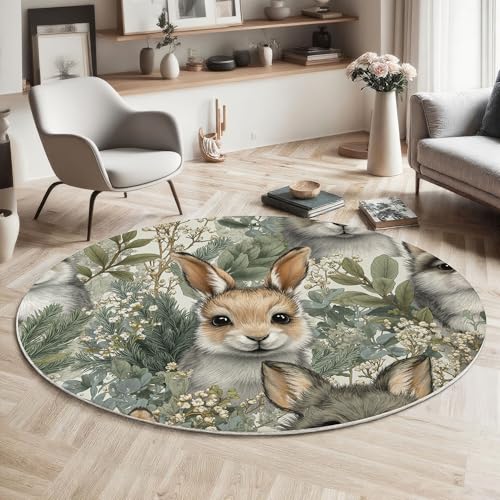 Tapis vert olive 200 cm rond lavable moquette de salon doux