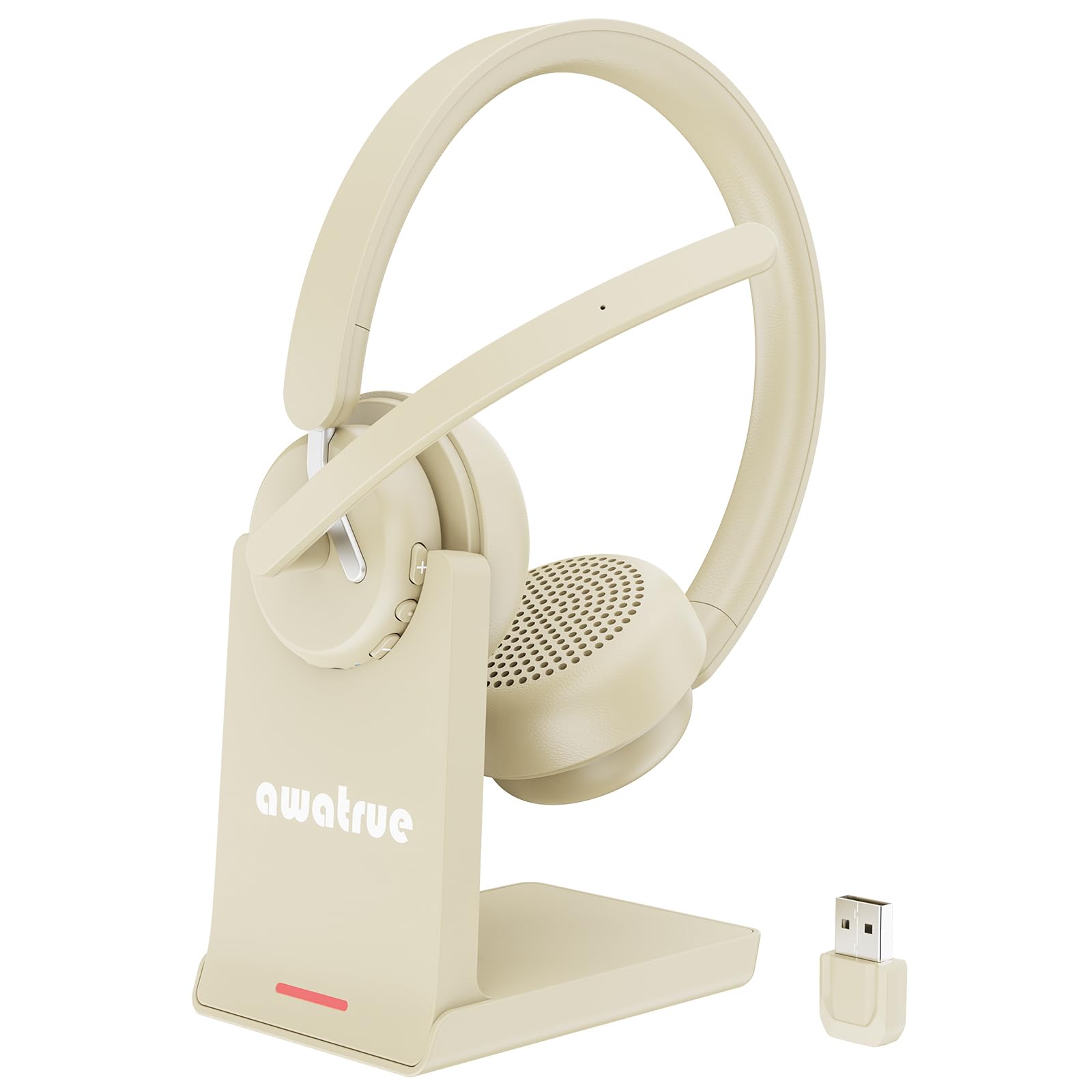 Wireless Headset with Mic for Work, Bluetooth Headset with AI Noise Cancelling Microphone & Charging Base, 2.4GHz Wireless Headphones with USB Dongle for Computer/Remote Work/Call Center/Zoom