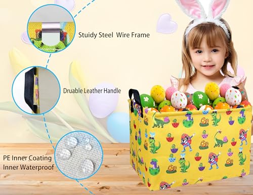 Image of Rectangle Empty Easter Baskets Boy Large Toy Storage Bin Girls collapsible Hamper Waterproof Canvas Box Kid Gifts Spring Decor( Sunglasses Dinosaur Egg )