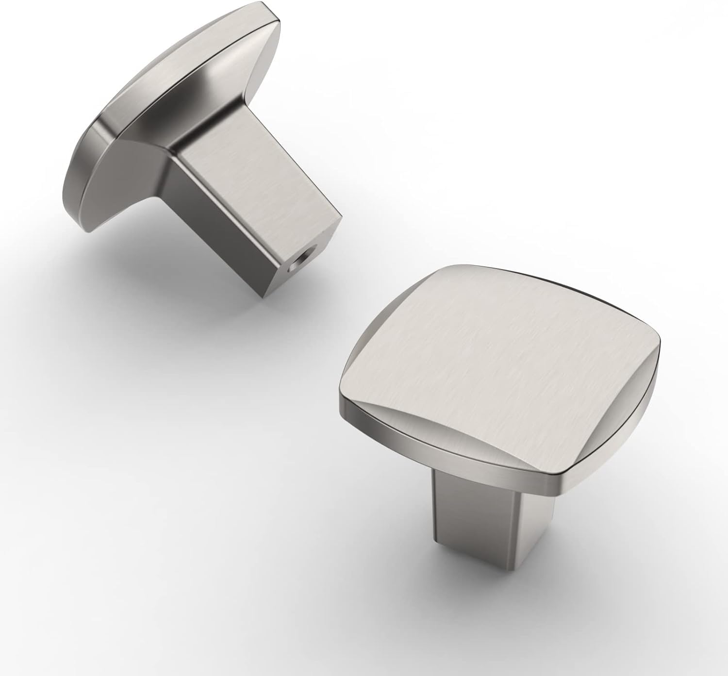 Amerdeco - Juego de 10 pomos de gabinete de níquel satinado cepillado, 5/128MM, plateado, zinc, bronce (50%, 50%), arco y lazo, fáciles de instalar, manijas para gabinete de cocina, pomos para cajones