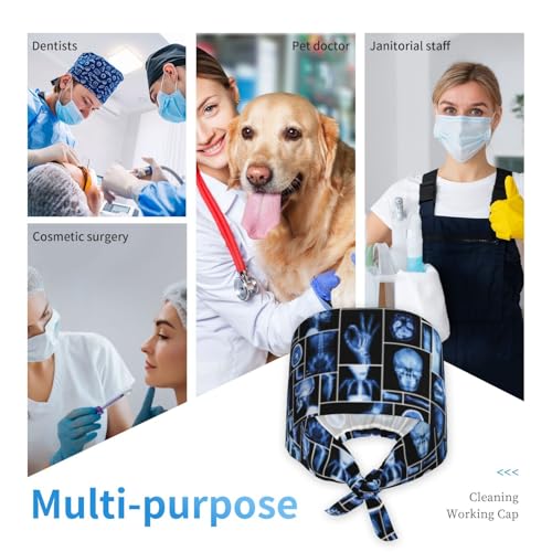 Image of Working Cap Scrub Cap with Sweatband Adjustable Unisex Women Tie Back Hat Nurse Surgical Caps