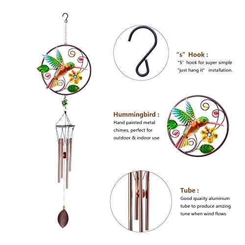 image for CREATIVE DESIGN Wind Chimes, 32''H Hummingbird Wind Chimes, Portable M