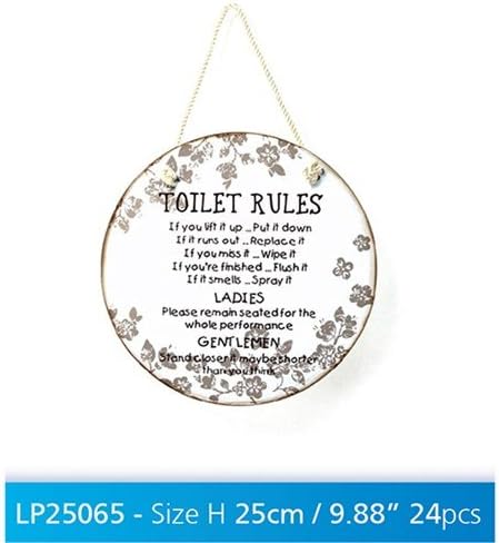 White "Toilet Rules" Shabby Chic Style Plaque