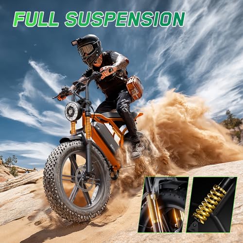 Image of TST Electric Bike for Adults, 1500W Peak Motor 60 Miles Fat Tire E Bike with 48V 15Ah Removable Battery 20 inch Electric Bike with Dual Suspension, Orange, RS