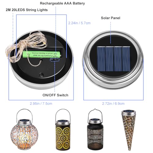 Adiwo 3 Stück Solarlicht-Ersatzoberteil, 20 LED-Lichterkette, 2 m, Panel-Licht-Ersatzteile mit Tragegriff, IP44 Ersatz-Solarpanel mit warmem Licht für den Außenbereich, Gartenlaterne, Solarleuchte