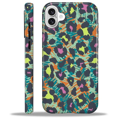 ANLUN STORE Case for iPhone 16 Plus, Hybrid Dual Protection Soft TPU + Hard PC Shockproof Cover Anti-Scratch & Slim Protective for Men Women Case Rainbow Leopard Print Design