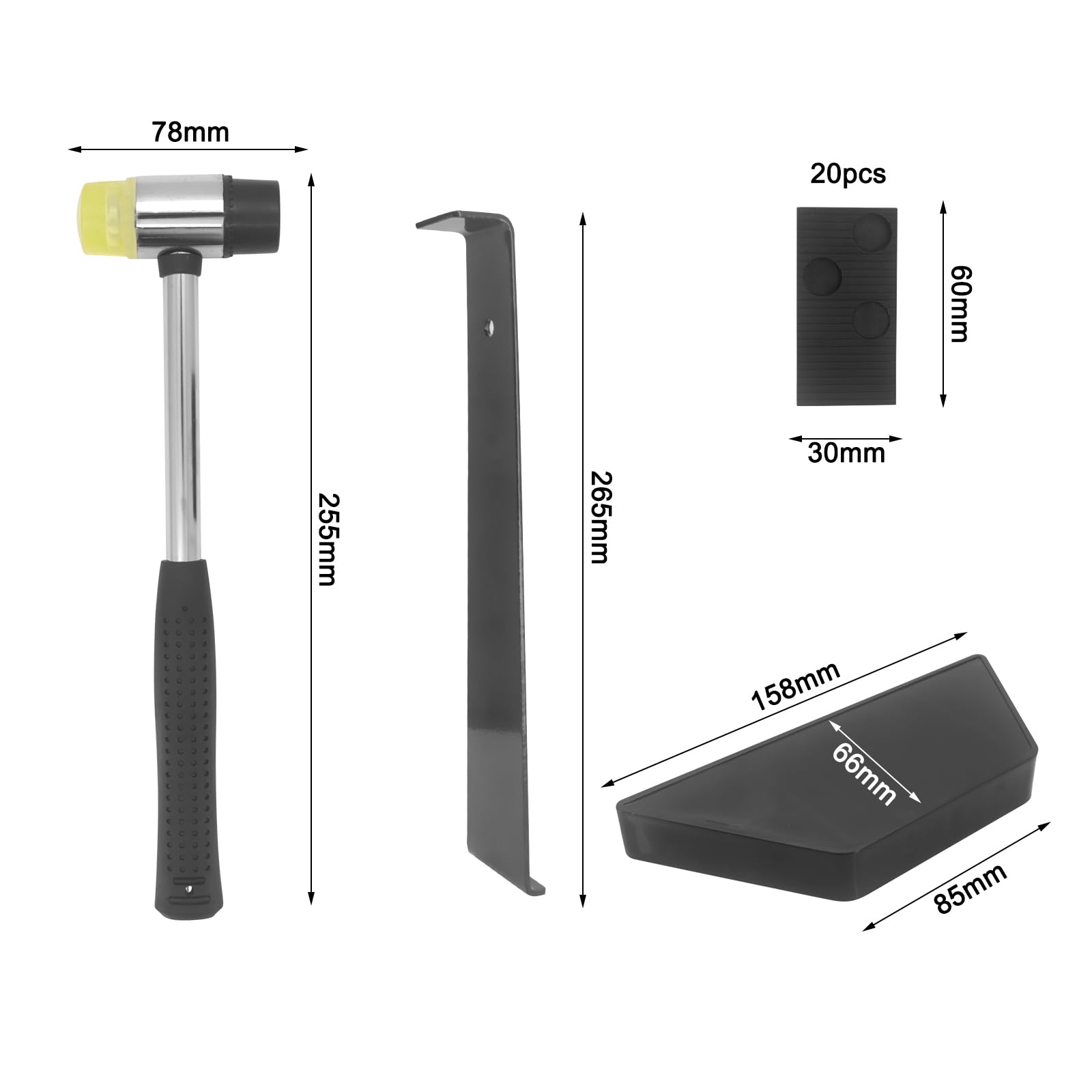23 herramientas de suelo laminado, kit de instalación de suelos de madera laminada, herramientas de montaje de suelo laminado con bloque de roscado, mazo de doble cara, barra de tracción y 20