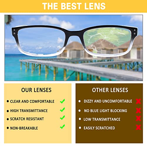 Image of Kerecsen 4 Pack Reading Glasses for Men and Women with Spring Hinges, Lightweight Black Rectangular Readers Eyeglasses (4 Pack Black /Clear, 1.5, x)