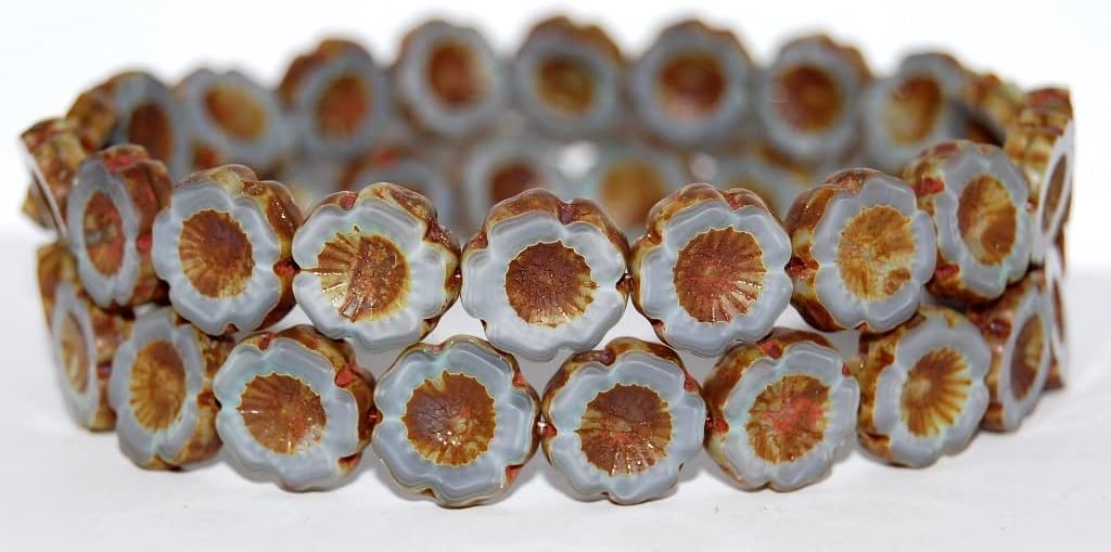 60 pcs Table Cut Round Beads Hawaii Flowers, (81220 43400), Glass, Czech Republic, Size 14 mm (0.55 in)