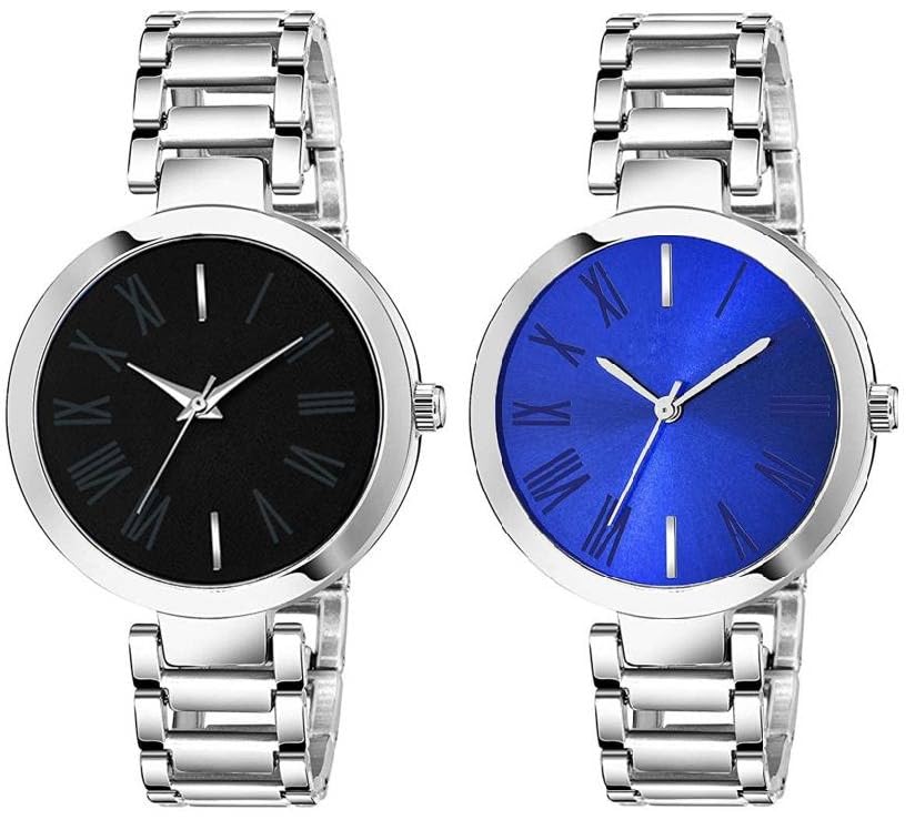 GIFFEMANS Pack of 2 Multi Color Dial Stainless Steel Analog Watch for Women and Girls (Black and Blue) (B0CKX6MBS1) Amazon Price History, Amazon Price Tracker