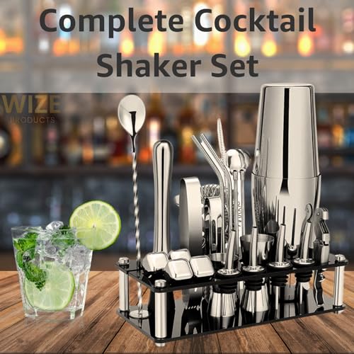 Cocktail Making Kit 23 pcs - 750ml Stainless Steel Cocktail Shaker Set with Acrylic Stand, Recipe Booklet, Includes 4 Whiskey Stones - Complete Bar Kit Tools for Mixing Drinks at Home, Bar, Parties - Image 5