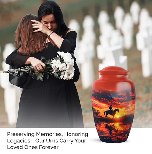 Image of Cowboy Urn - Large & Small Urns for Ashes Adult Male - Unique Cremation Urns for Human Ashes - Companion Urns for 2 Adults - Memorial Ash Containers - 10 inch & 3 inch Pack of 3