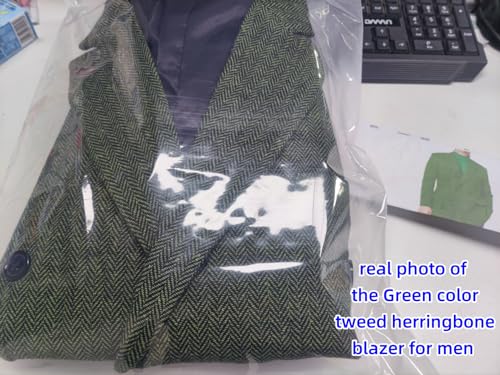 Mens Tweed Herringbone Blazer Fashion Double Breasted Tuxedo Jacket for Party STJK0014