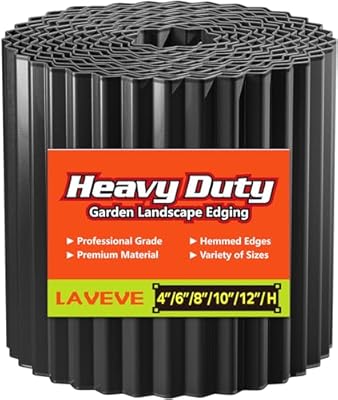 LAVEVE Corrugated Metal Garden Edging - Sturdy Border Perfect for DIY Flower Beds and Landscaping Borders (Black, 4 Inch x 10FT)