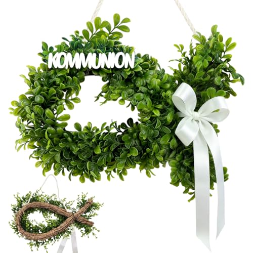 Kommunion Deko,Türkranz Kommunion, Künstlicher Eukalyptus Türkranz, Fischform, für Haustür Deko, Erstkommunion Konfirmation Taufe Dekoration