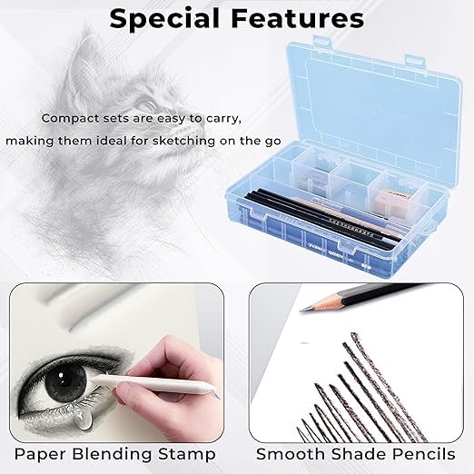 Image of Sketch Pencil Set, Drawing Pencil Set and Shading Pencils Set for Artists, Perfect Sketching Kit of Charcol Pencils and Shading Art with Carry Box and A5 Sketch Book (31 Pieces)
