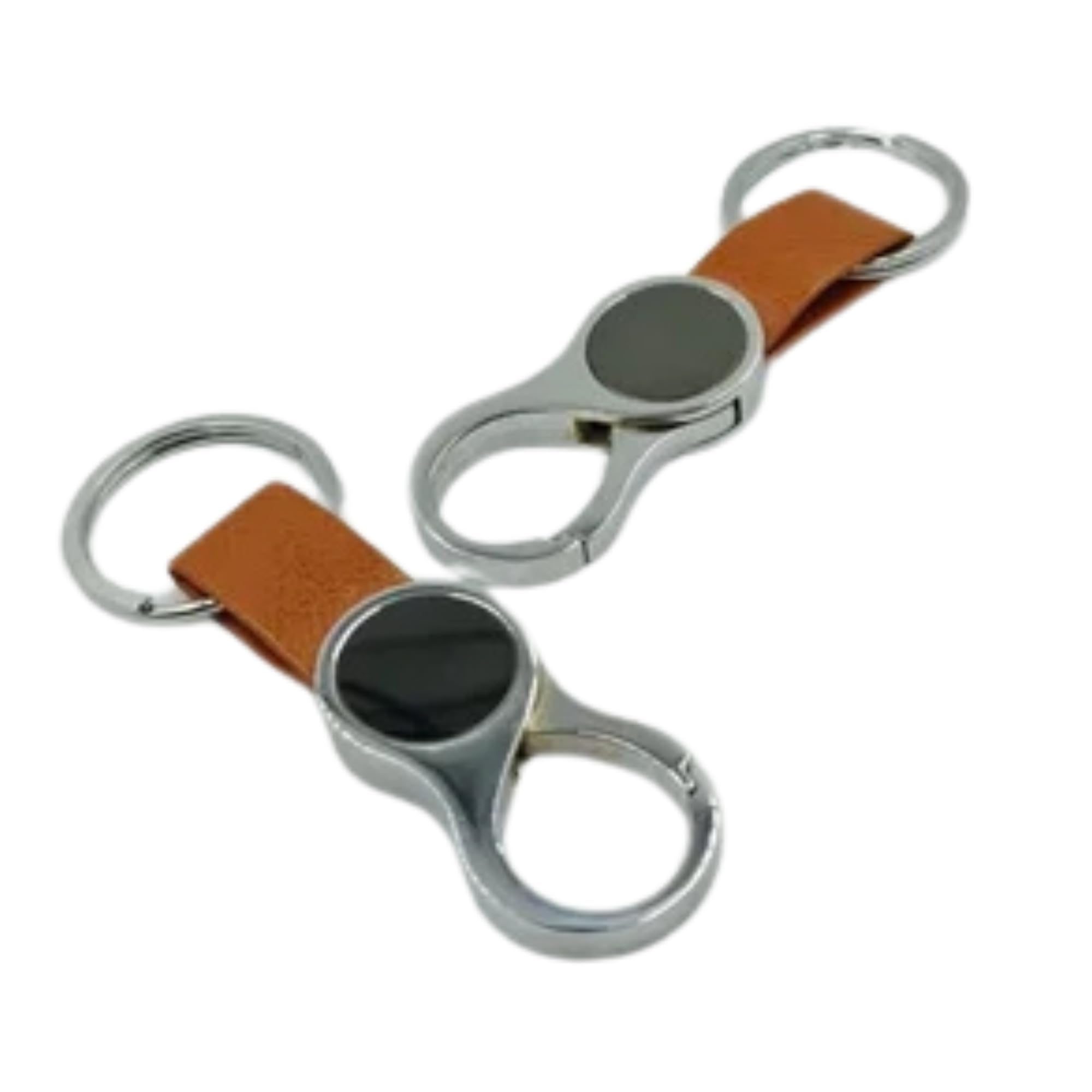 Personalised Loop Lock Keychain with Brown Leather Strap, Customisable Name or Logo Design-image-44