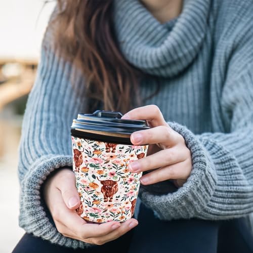 Image of Reusable Insulated Sleeve for Iced Coffee Cup, Coffee Neoprene Sleeve for Cold & Hot Drinks, Beverage Holder for Iced Coffee (Highland Bloom, Small: 16-18oz)