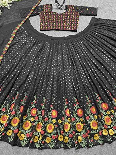 Lehenga Choli ricamato in Art Silk da donna, abito etnico