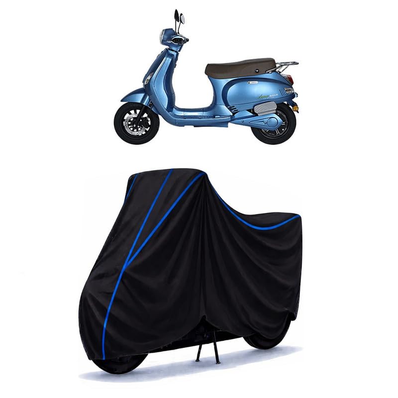 Image of Scooty Cover Water Resistant for Benling Aura BS6 | Universal Scooter & Bike Cover | Heavy Duty UV Dust, Rain & Scratch Protection | Elastic Fit All Weather Indoor Outdoor | Black with Blue Piping