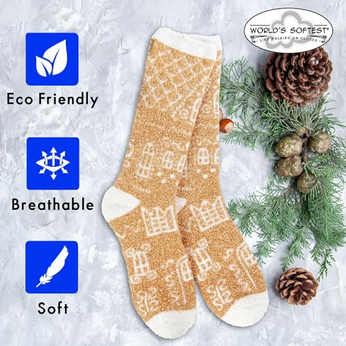Image of World's Softest Cozy Collection Crew Socks - Smooth Multi Colors Cozy Socks - Knit Top Holiday Spirit Fashion Socks