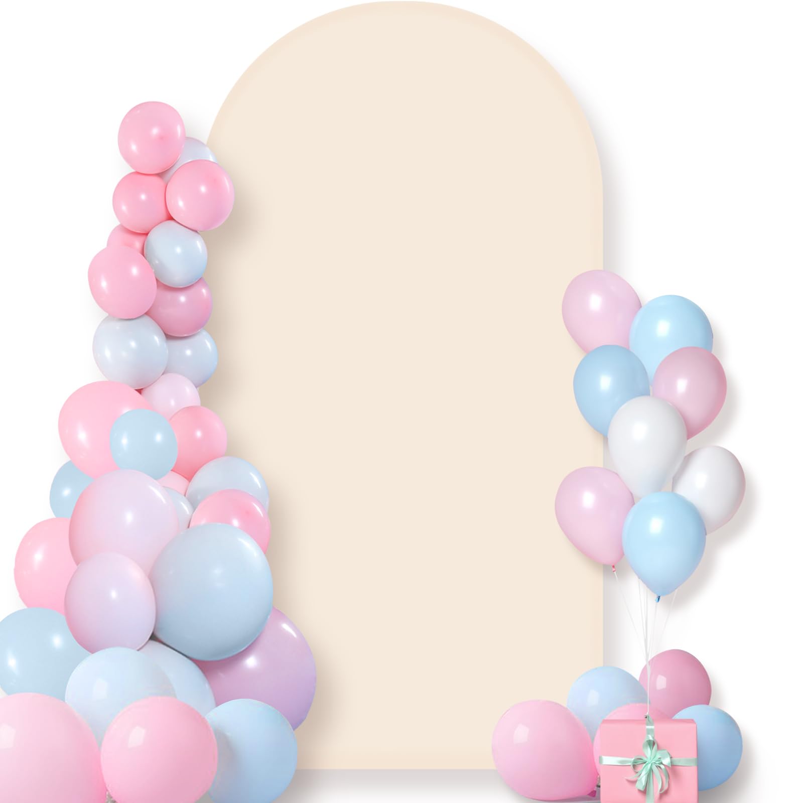 Bouiexye 6.6FT Wedding Arch Cover, Beige Spandex Fitted Cover Round Top Backdrop Stand for Wedding Birthday Party Baby Shower Banquet Ceremony